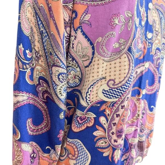 Talbots Womens Thin Violet Blue Paisley Floral Cardigan Sweater Cotton Blend M - Picture 3 of 16